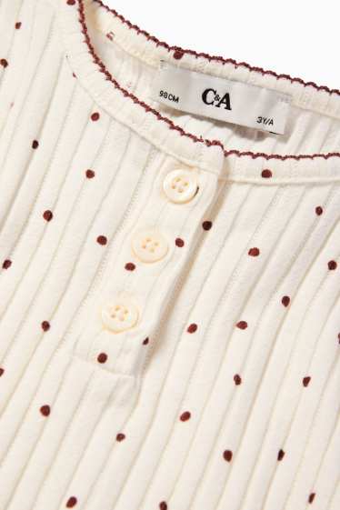 Kinderen: meisjes - Longsleeve - geribd - met stipjes - crème wit