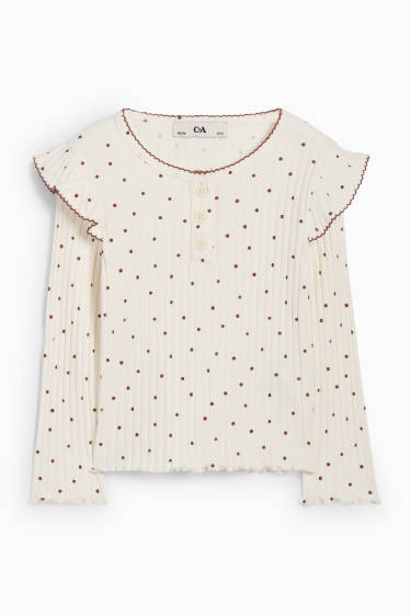 Kinderen: meisjes - Longsleeve - geribd - met stipjes - crème wit
