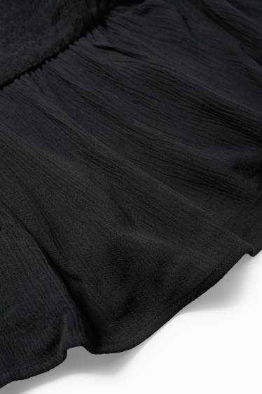 Damen - Crop Bluse - gesmokt - schwarz