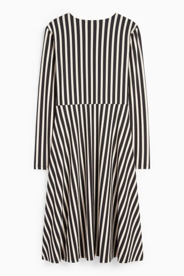 Femmes - Robe croisée - à rayures - noir / beige