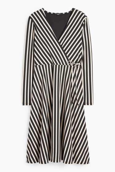 Femmes - Robe croisée - à rayures - noir / beige