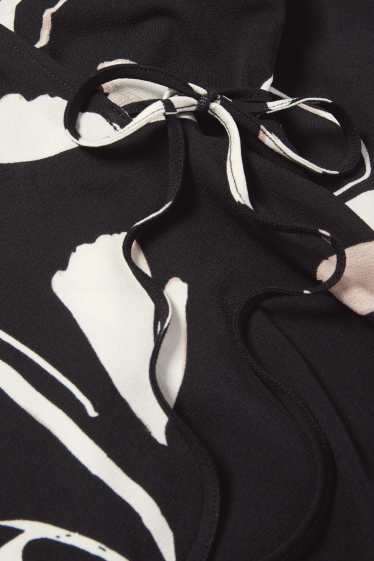 Damen - Wickelkleid - geblümt - schwarz / weiß