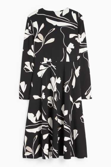 Damen - Wickelkleid - geblümt - schwarz / weiß