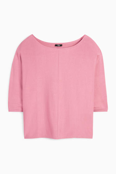 Femmes - Pull en maille - manches courtes - rose