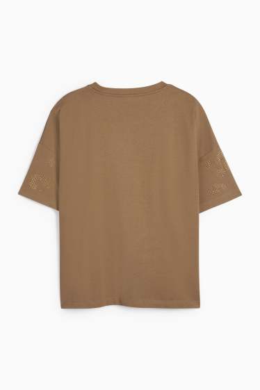 Donna - T-shirt con strass - regular fit - kaki