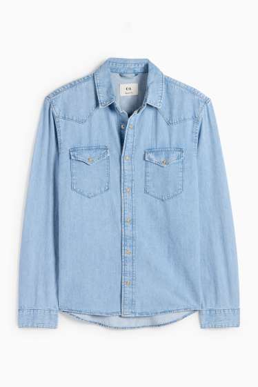 Uomo - Camicia di jeans - regular fit - collo all'italiana - jeans blu