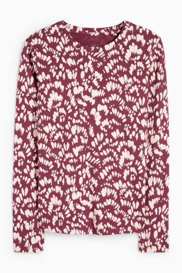 Damen - Basic-Langarmshirt - gemustert - dunkelrosa