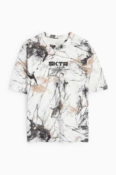 Kinder Buben - Skater - Kurzarmshirt - gemustert - cremeweiß