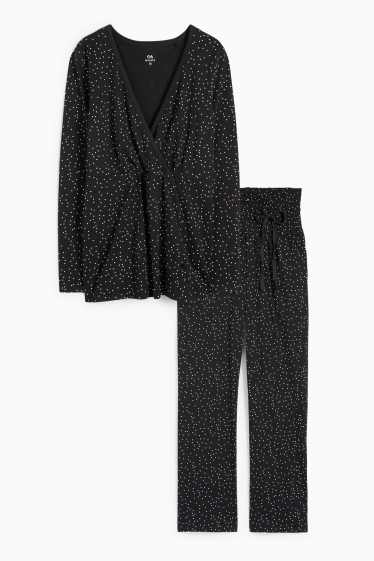 Damen - Still-Pyjama - gepunktet - schwarz