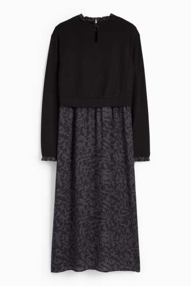 Donna - Vestito per allattamento - effetto 2 in 1 - fantasia - nero