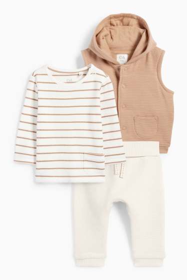 Baby: jongens - Babyoutfit - 3-delig - met structuur - beige