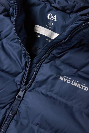 Kinder Jungen - Steppjacke mit Kapuze - wasserabweisend - dunkelblau