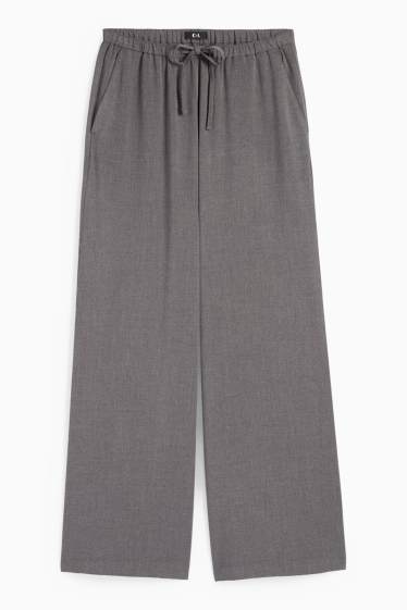 Dames - Pantalon - mid waist - wide leg - donkergrijs