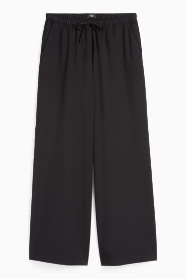 Damen - Stoffhose - Mid Waist - Wide Leg - schwarz