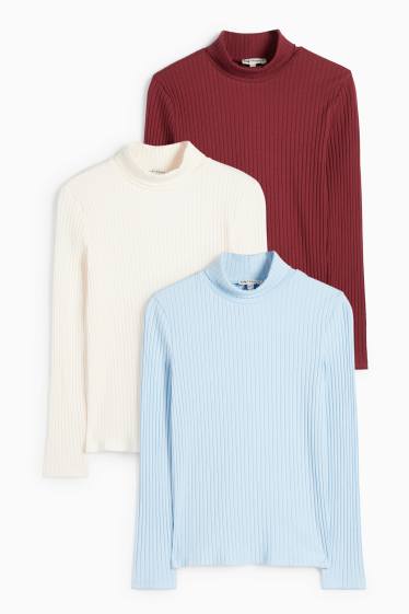 Children Girls - Multipack of 3 - turtleneck top - ribbed - light blue