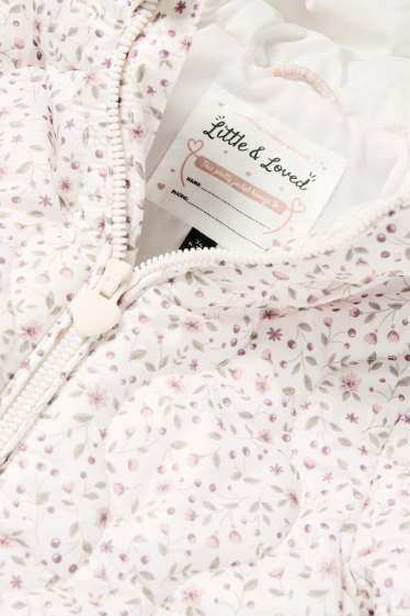 Bébés filles - Doudoune pour bébé à capuche - déperlante - à fleurs - blanc / rose