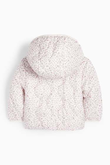 Bébés filles - Doudoune pour bébé à capuche - déperlante - à fleurs - blanc / rose