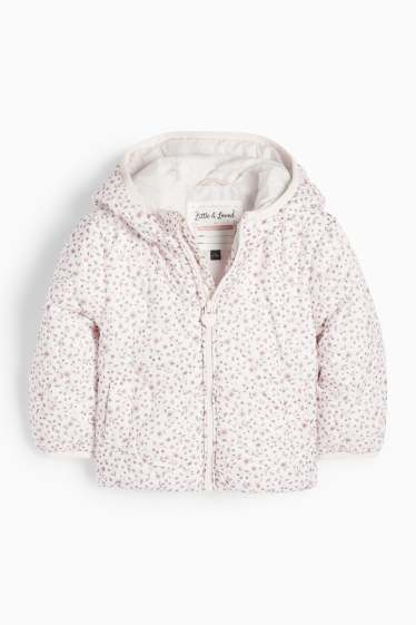 Bébés filles - Doudoune pour bébé à capuche - déperlante - à fleurs - blanc / rose