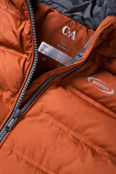 Kinder Jungen - Steppjacke mit Kapuze - wasserabweisend - dunkelorange