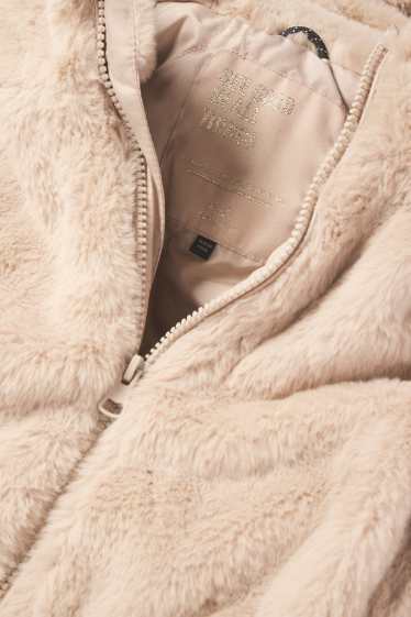 Kinder Mädchen - Kunstfelljacke mit Kapuze - beige