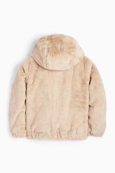 Kinder Mädchen - Kunstfelljacke mit Kapuze - beige