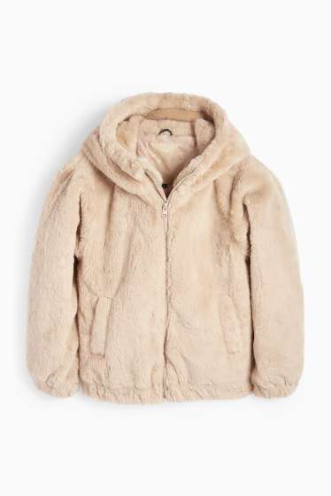 Kinder Mädchen - Kunstfelljacke mit Kapuze - beige