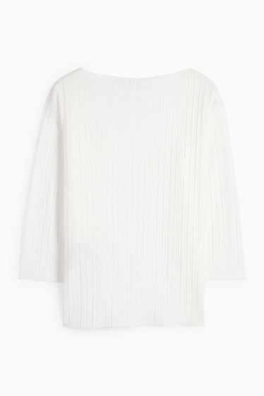 Dames - Plissé-longsleeve - wit