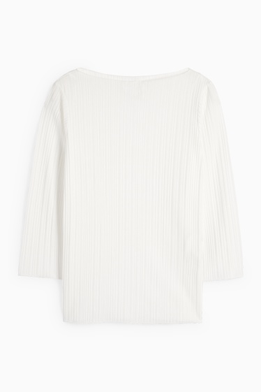 Dames - Plissé-longsleeve - wit