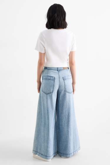 Damen - Palazzo Jeans - Mid Waist - helljeansblau