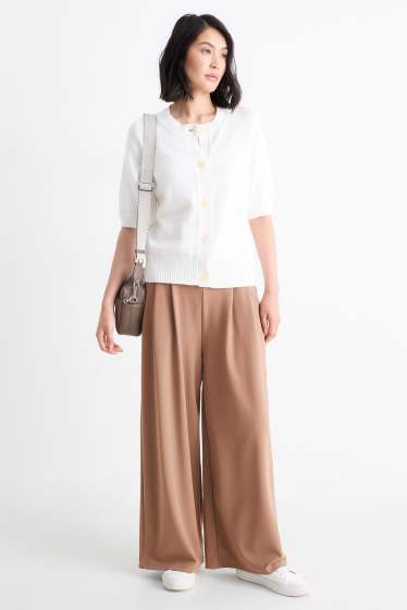 Dames - Basic broek van jersey - mid waist - palazzo - lichtbruin
