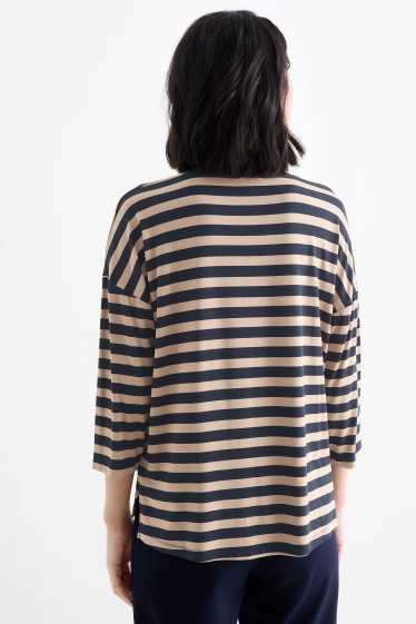 Damen - Basic-Langarmshirt - gestreift - blau / beige