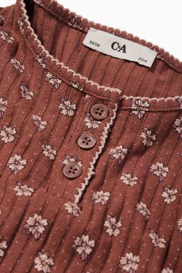 Kinder Mädchen - Langarmshirt - gerippt - geblümt - braun