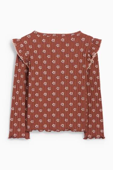 Kinder Mädchen - Langarmshirt - gerippt - geblümt - braun