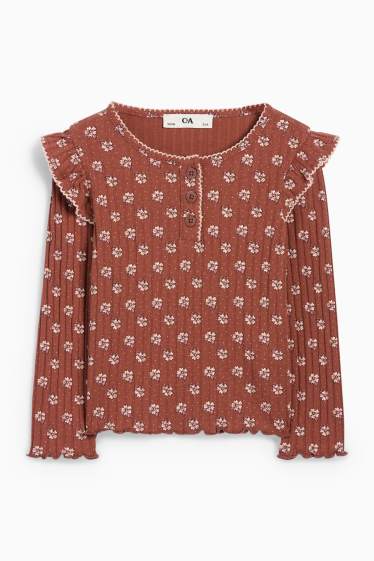 Kinder Mädchen - Langarmshirt - gerippt - geblümt - braun