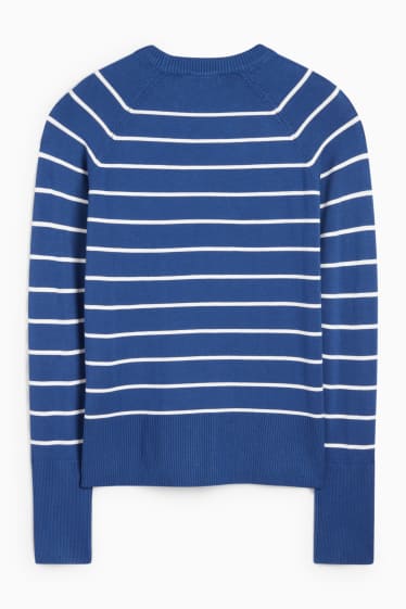 Damen - Feinstrick-Pullover - gestreift - blau / weiss