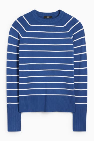 Damen - Feinstrick-Pullover - gestreift - blau / weiss