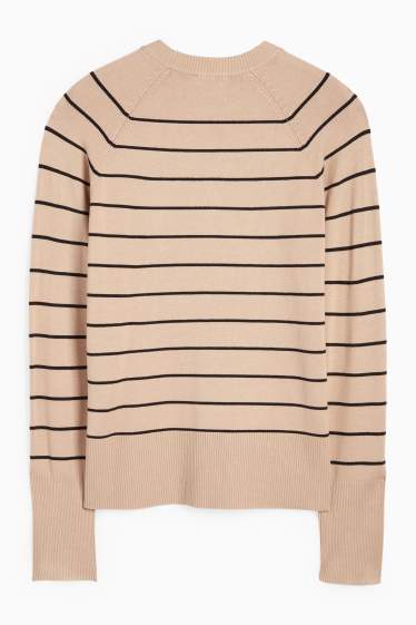 Femmes - Pull à fine maille - à rayures - noir / beige