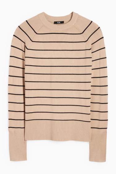 Femmes - Pull à fine maille - à rayures - noir / beige