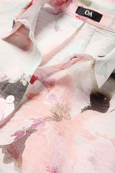 Damen - Hemdbluse - geblümt - weiss / rosa