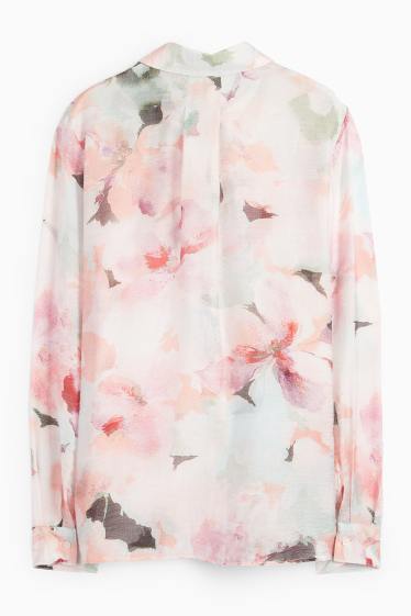 Damen - Hemdbluse - geblümt - weiss / rosa