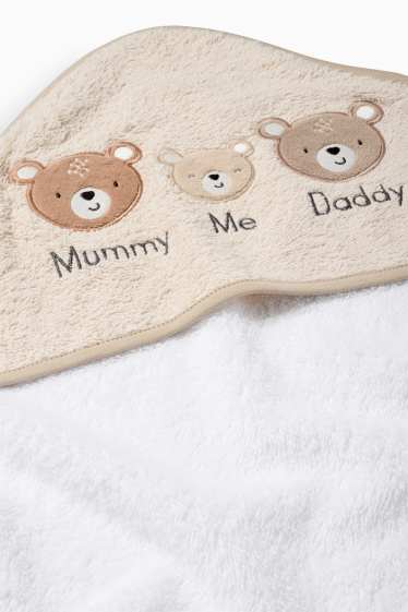 Unisex - Bärchen - Baby-Handtuch mit Kapuze - weiss