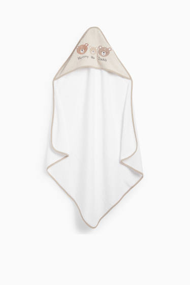 Unisex - Bärchen - Baby-Handtuch mit Kapuze - weiss