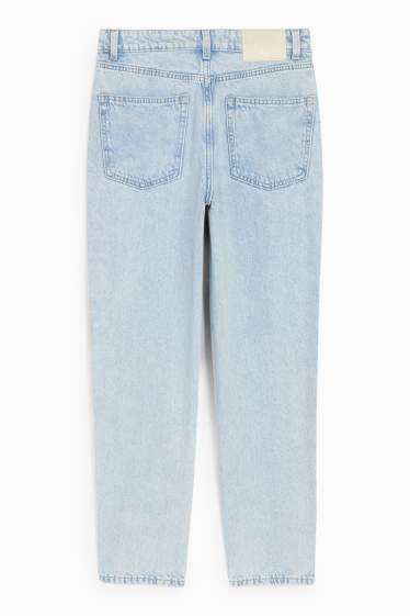 Damen - Mom Jeans mit Strasssteinen - High Waist - helljeansblau