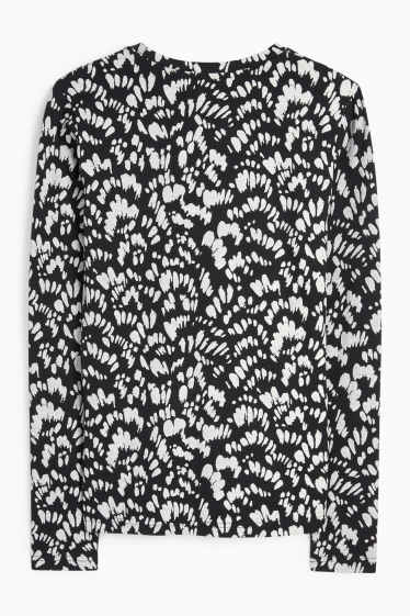Damen - Basic-Langarmshirt - gemustert - schwarz / weiß