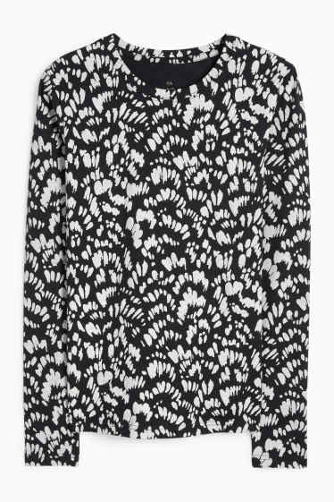 Damen - Basic-Langarmshirt - gemustert - schwarz / weiß