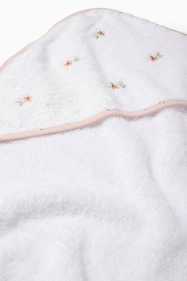 Baby Mädchen - Blümchen - Baby-Handtuch mit Kapuze - weiss