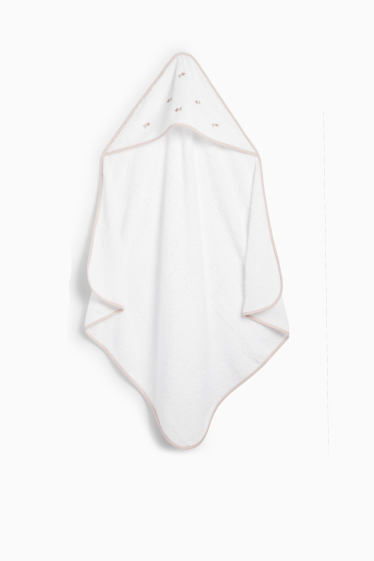Baby Mädchen - Blümchen - Baby-Handtuch mit Kapuze - weiss