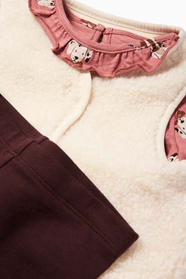 Kinderen: meisjes - Hond - set - jurkje, bodywarmer en legging - 3-delig - donker rose