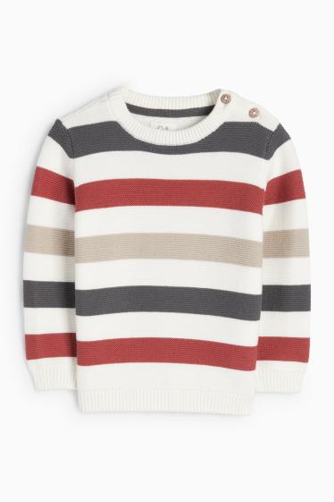 Baby Jungen - Baby-Pullover - gestreift - rot / cremeweiss