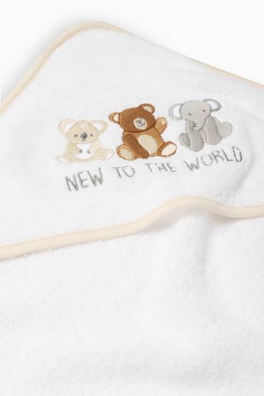 Baby Jungen - Tiere - Baby-Handtuch mit Kapuze - weiss